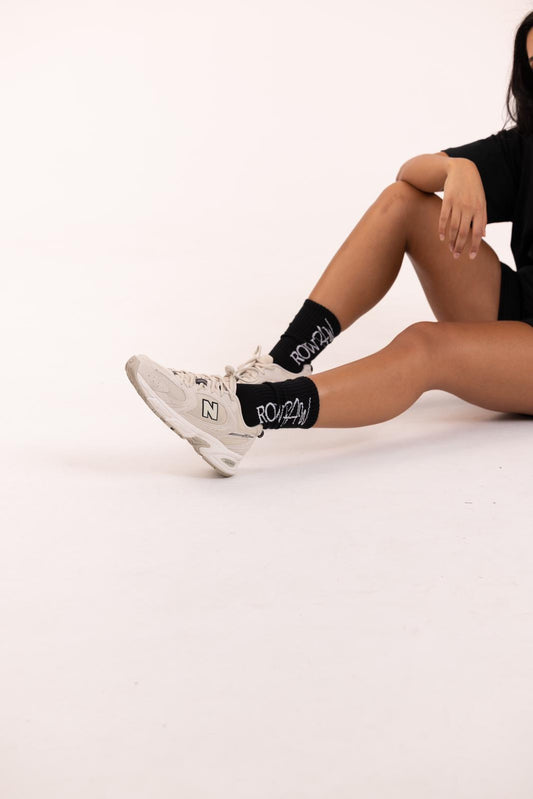 Woven Row Raw logo towel socks